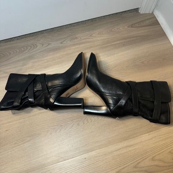 Coach Buckle Mid Calf Boots Black pebbled Leather Size 8B Alexandra Chunky Heel - Picture 9 of 12